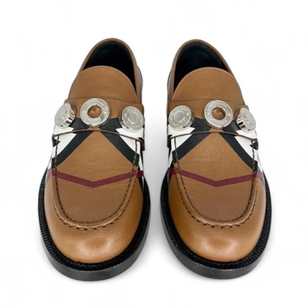 BURBERRY Women's Broadbrook Brown Nova Check Silver Hardware Loafers Siz… - Picture 6 of 14